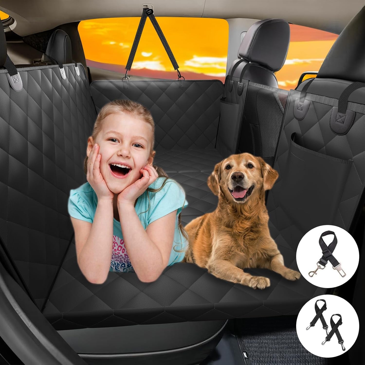 Back Seat Extender for Dogs - Large Space Car Seat Cover with Hard Bottom, Sturdy Hammock Supporting 181Kg, Easy to Install for Cars, Trucks, Suvs - Black