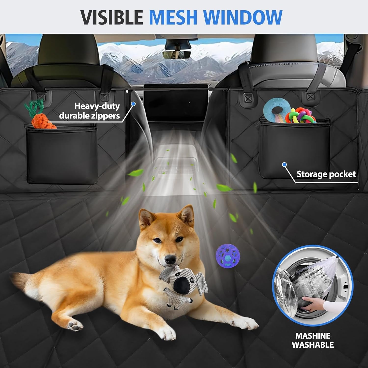 Back Seat Extender for Dogs - Large Space Car Seat Cover with Hard Bottom, Sturdy Hammock Supporting 181Kg, Easy to Install for Cars, Trucks, Suvs - Black