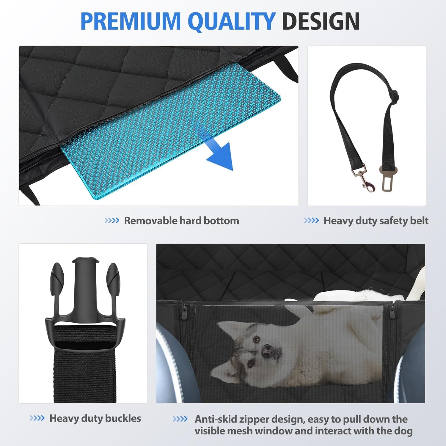 Back Seat Extender for Dogs - Large Space Car Seat Cover with Hard Bottom, Sturdy Hammock Supporting 181Kg, Easy to Install for Cars, Trucks, Suvs - Black